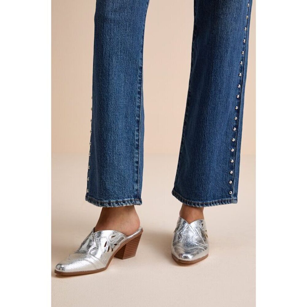 Lulus Armina Silver Western Mule Pumps - Size 8